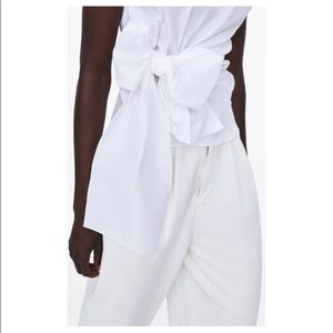 ZARA ASYMMETRIC WHITE TOP SIDE TIE BOW